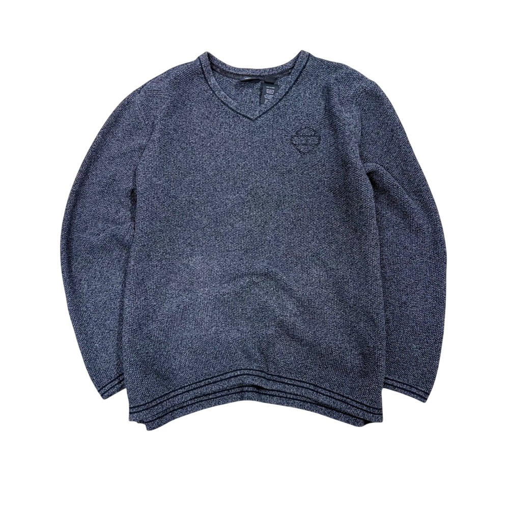 Harley Davidson V-Neck Knit Sweater Mens XL Charcoal‎ Grey Biker Vibe